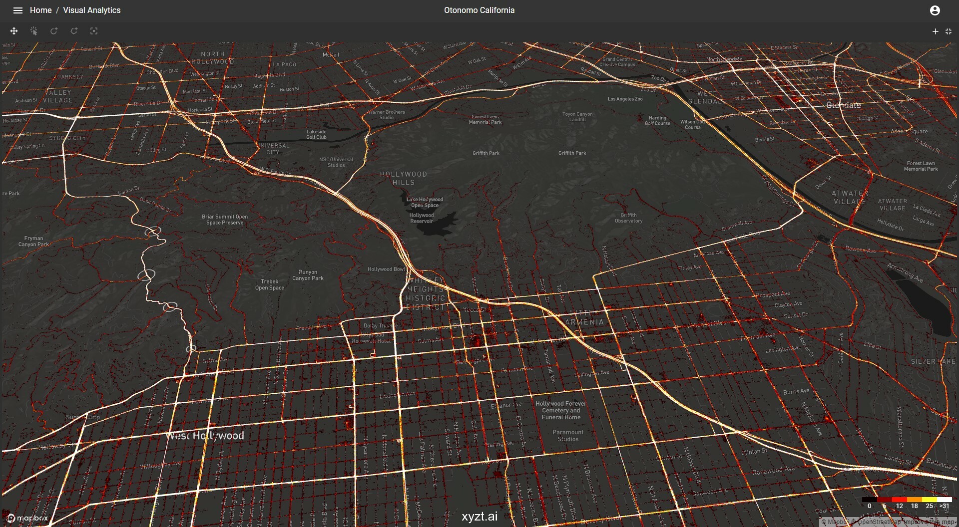 Traffic data in Los Angeles visualized on a heatmap.