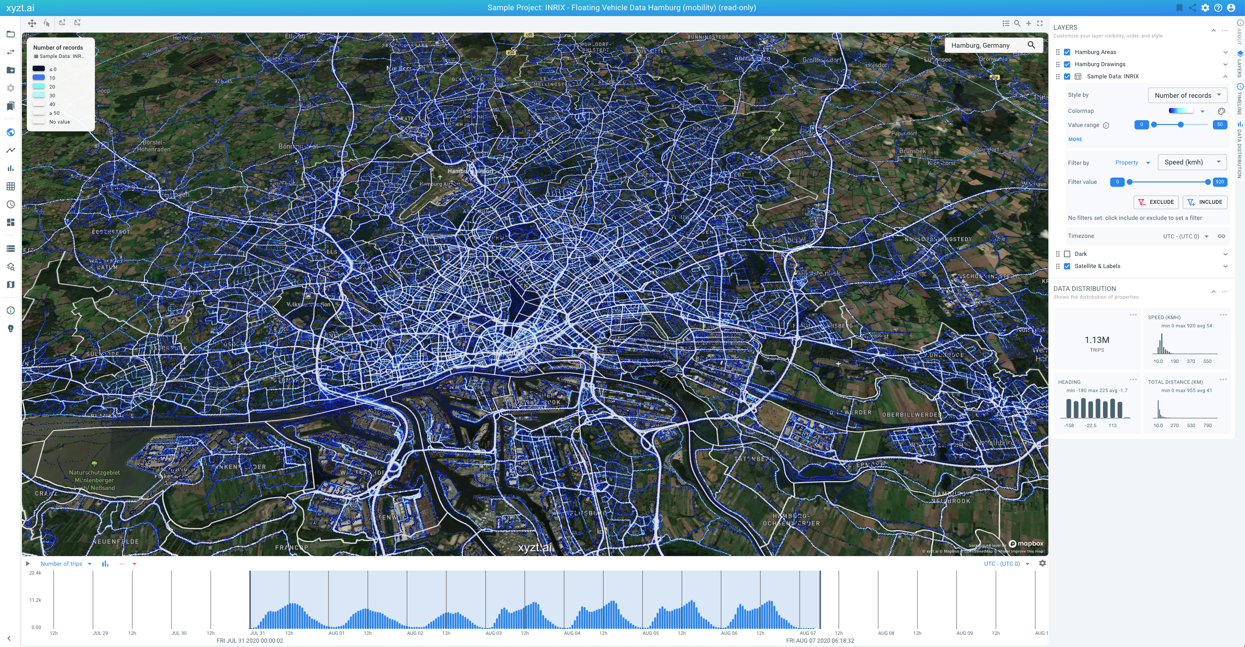 Hamburg uses xyzt.ai for mobility analytics with floating vehicle data from INRIX.