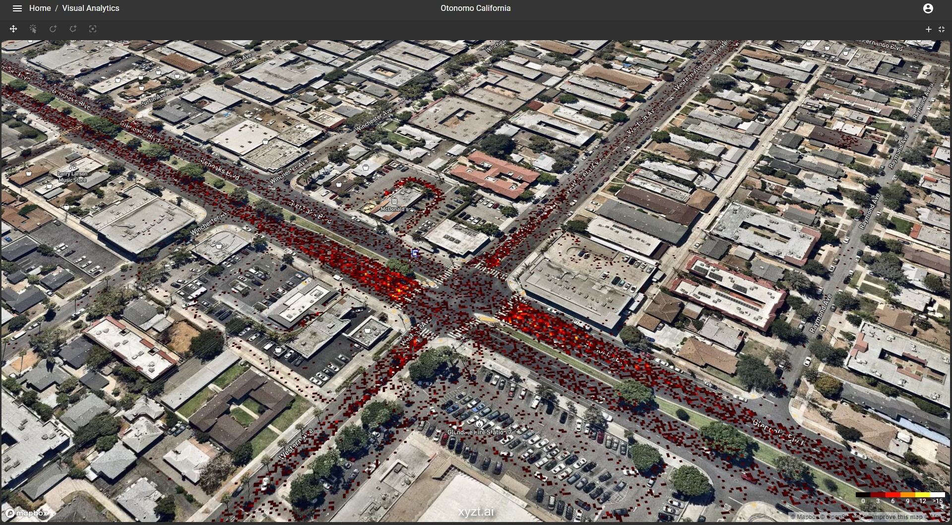 screenshot of one month of cross road traffic patterns in Los Angeles