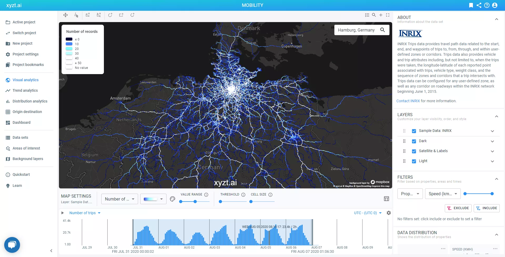 Mobility data platform easily visualizing millions of floating car data records