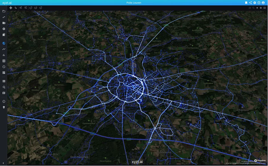 Heatmap of floating vehicle data of the Ring around Leuven, Belgium